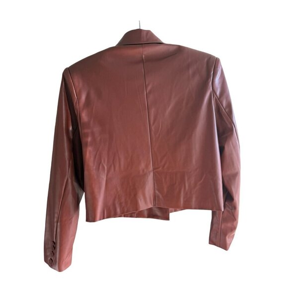 NWT Area Stars Brown Faux‎ Leather Double-Breasted Cropped Blazer Jacket - Picture 6 of 12